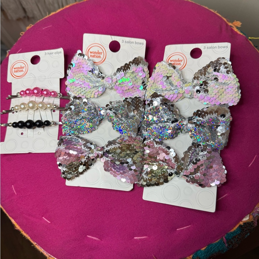 Lot of 9 Wonder Nation Hair Bows & Clips